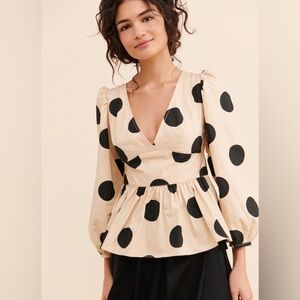 Free People English Factory Polka Dot Puffer Balloon Sleeves Top